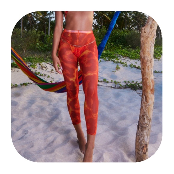 NWT PrettyLittleThing size 2 hot orange firey leopard mesh beach leggings - Picture 1 of 9